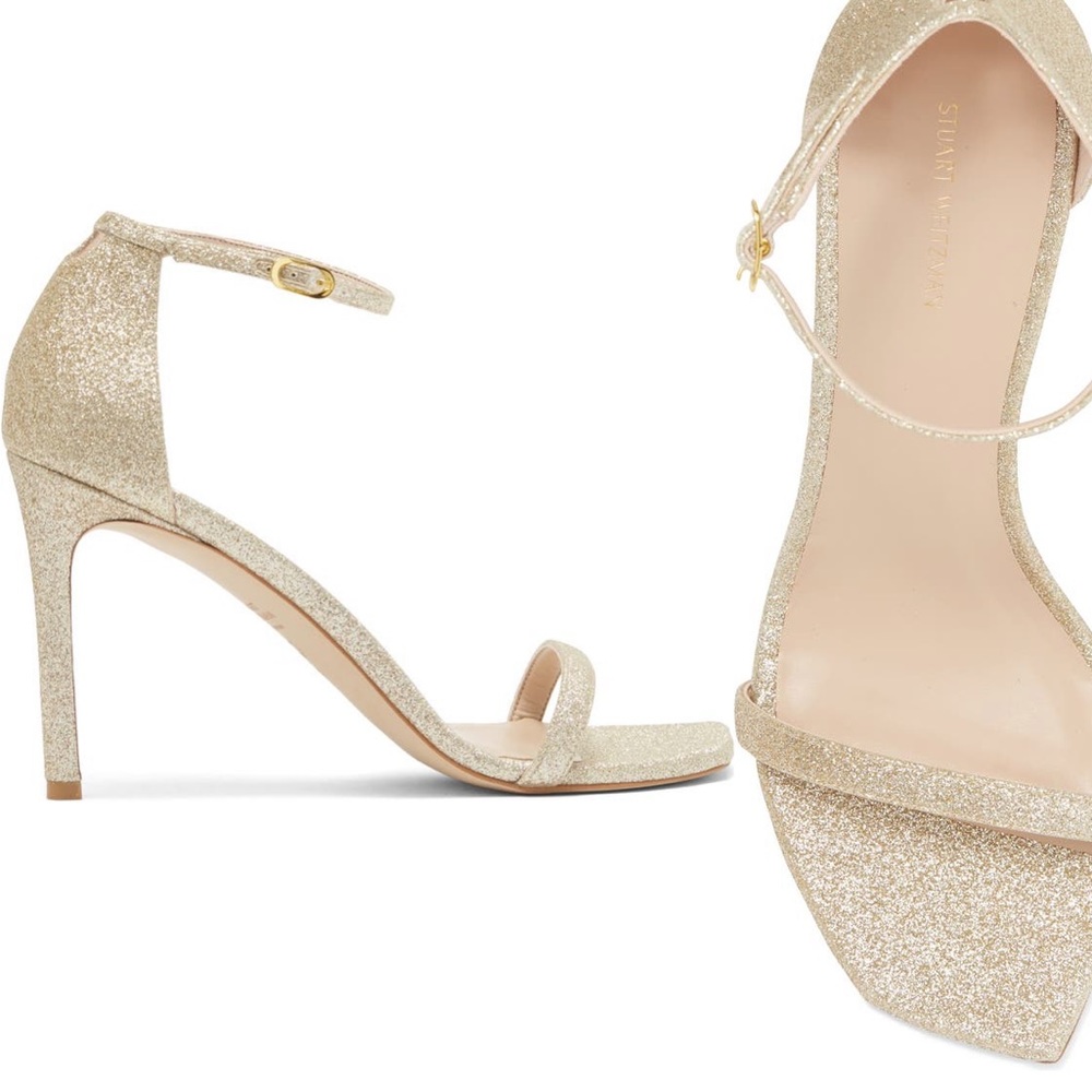 Stuart Weitzman Amelina 95 gold glitter high heels shoes new 11.5 m new in box